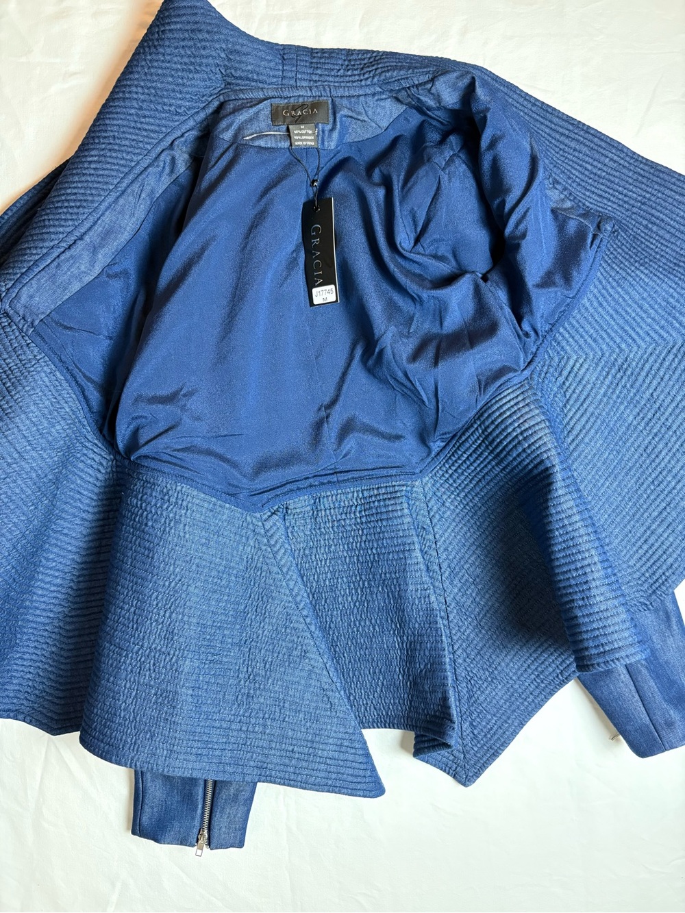 Gracia Designer Asymmetrical Jacket | Sculptural Blue Statement Blazer | Size M - Picture 5 of 14